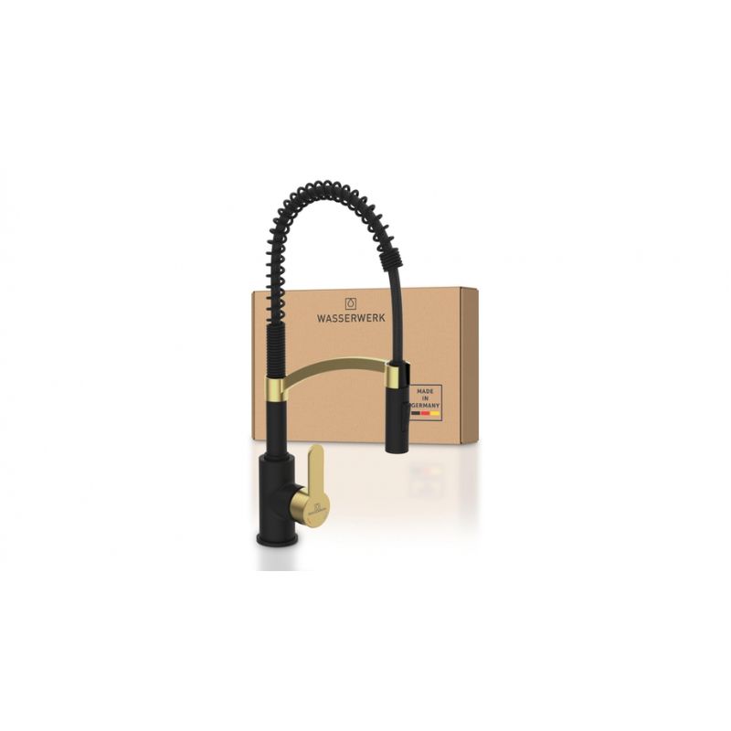 Vòi rửa bát Wasserwerk WK 3 black/matt gold, with spiral spring 700558 Vòi rửa bát Wasserwerk WK 3 black/matt gold, with spiral spring 700558