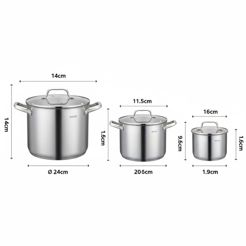 Kích thước bộ nồi chảo GrandX GX605 Noble Kích thước bộ nồi chảo GrandX GX605 Noble