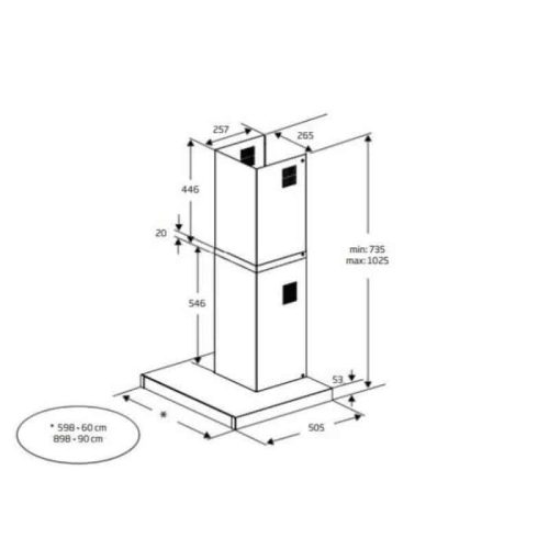 Máy hút mùi gắn tường Beko BHCB91622BXH 5 kich thuoc may hut mui gan tuong beko bhcb91622bxh
