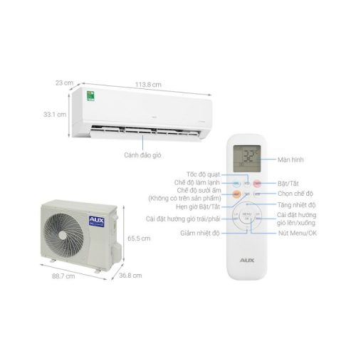 Máy lạnh AUX Inverter 2.5 HP AW24CAA4DI-3VN 5 kich thuoc may lanh aux inverter 2 5 hp aw24caa4di 3vn