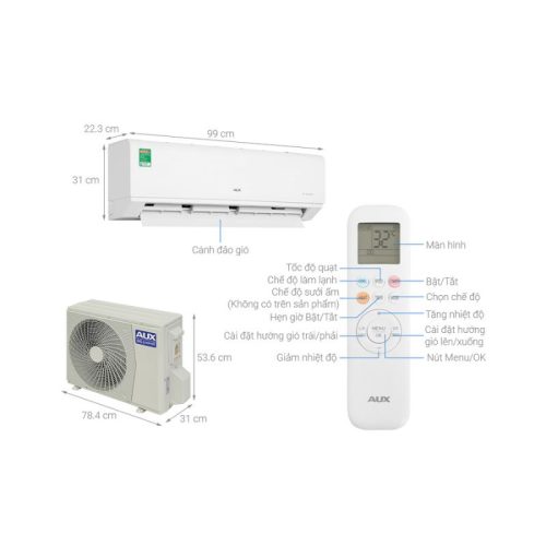 Máy lạnh AUX Inverter 2 HP AW18CAA4DI-5VN 5 kich thuoc may lanh aux inverter 2 hp aw18caa4di 5vn