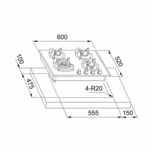 Bếp gas âm Franke FG6416 106.0534.907 3 kich thuoc bep gas am franke fg6416 106 0534 907