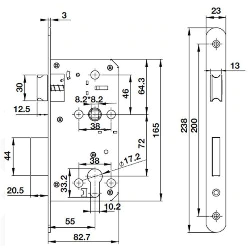 Thân khóa lưỡi gà chốt chết C/C 72mm Hafele 489.10.560 3 kich thuoc than khoa luoi ga chot chet cc 72mm hafele 489.10.560