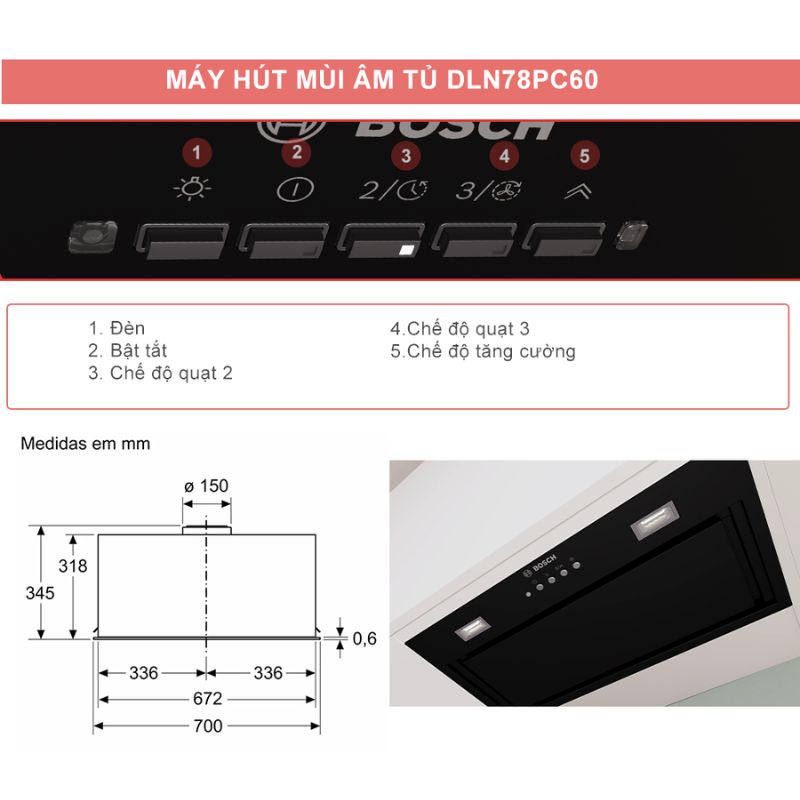 Kích thước máy hút mùi Bosch DLN78PC60 Kích thước máy hút mùi Bosch DLN78PC60