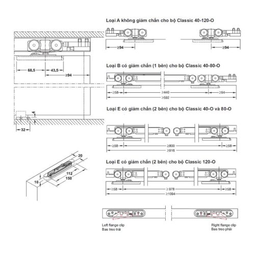 Phụ kiện cửa trượt Slido Classic Hafele 941.02.046 4 chi tiet phu kien cua truot slido classic hafele 941 02 046