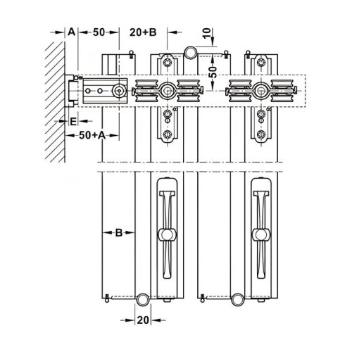 Bộ phụ kiện bổ sung Slido Hafele 943.55.003 W-Fo32 100-T hệ ray dưới 3 kich thuoc 1 bo phu kien bo sung slido hafele 943 55 003 w fo32 100 t he ray duoi