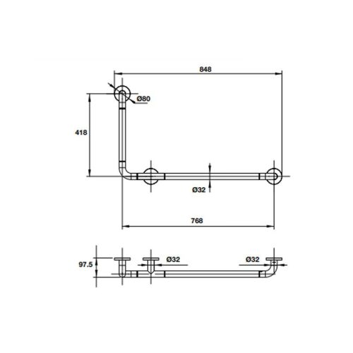 Tay vịn phòng tắm 90 độ 418 mm 499.95.203 3 Kích thước tay vịn phòng tắm 90 độ 418 mm 499.95.203