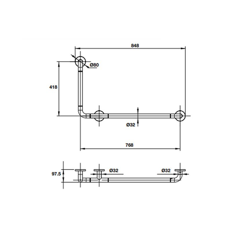 Kích thước tay vịn phòng tắm 90 độ 418 mm 499.95.203 Kích thước tay vịn phòng tắm 90 độ 418 mm 499.95.203