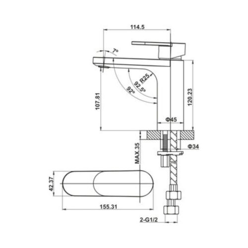 Kích thước vòi lavabo Hafele 589.69.111
