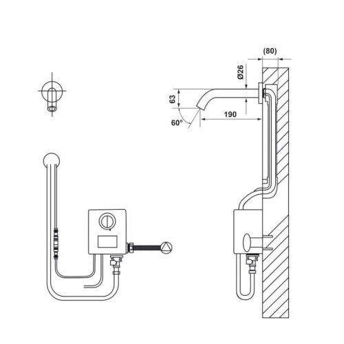 Kích thước vòi nước cảm ứng gắn tường Hafele 589.64.002