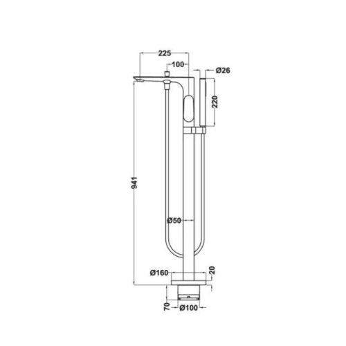 Thông số bộ trộn bồn tắm đặt sàn Kobe Hafele 589.15.120