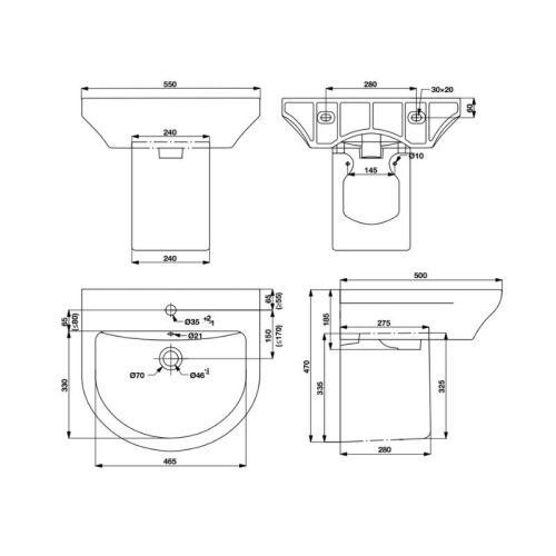Thông số chậu lavabo treo tường Roots Hafele 588.79.090