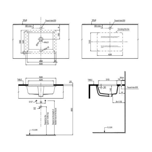 Thông số chậu rửa mặt lavabo âm bàn Sapporo Hafele 588.79.120