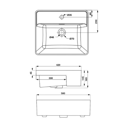 Thông số chậu rửa mặt lavabo bán âm Hafele 588.79.081