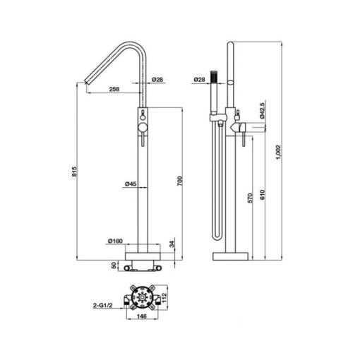 Thông số sen tắm đặt sàn Retro Hafele 589.15.360