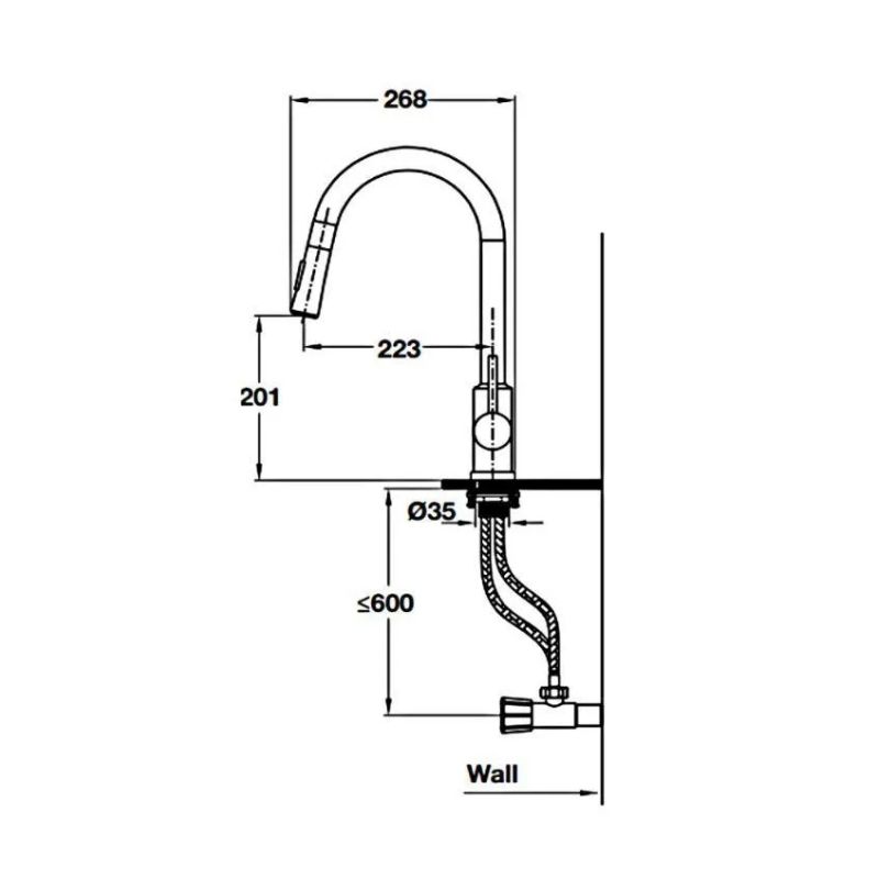 Thông số vòi rửa chén inox cảm ứng Hafele 570.58.631 Thông số vòi rửa chén inox cảm ứng Hafele 570.58.631