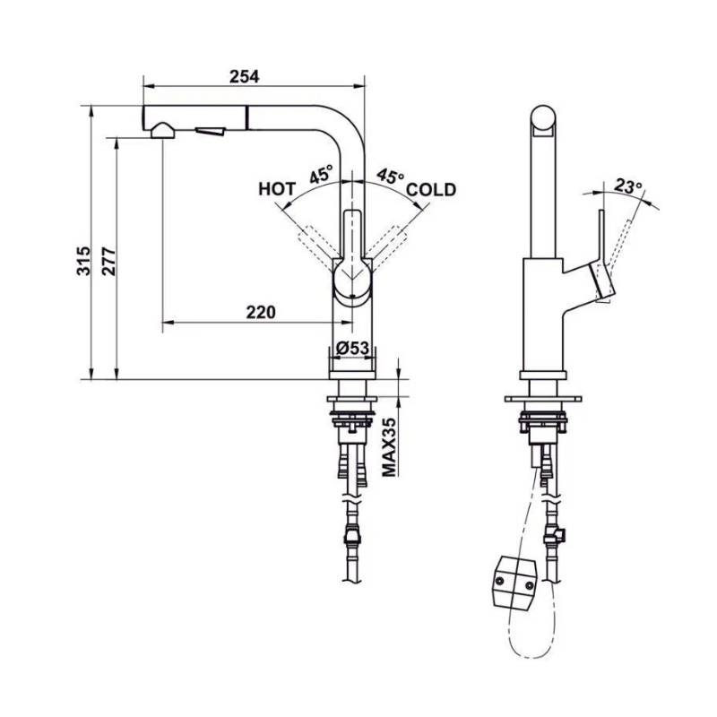 Thông số vòi rửa chén LUX-P HT25-SH1P315 Hafele 570.85.048 Thông số vòi rửa chén LUX-P HT25-SH1P315 Hafele 570.85.048