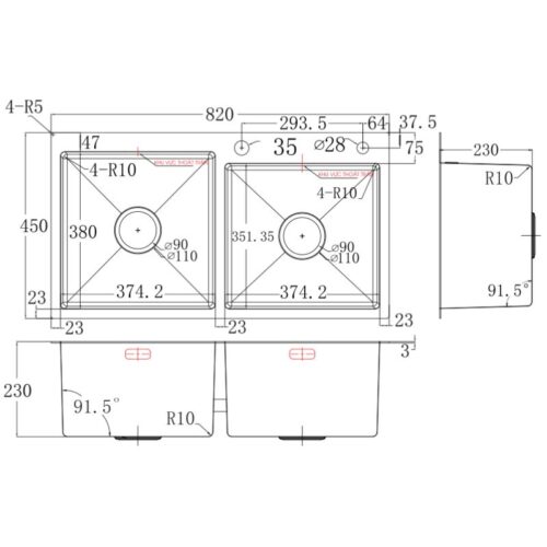 Kích thước chậu rửa bát Faster FS8245HS