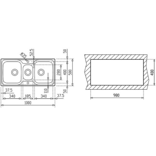 Kích thước chậu rửa bát Teka Classic 2 ½ Rev Basket Waste W/WO/OVF
