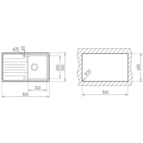 Kích thước chậu rửa bát Teka Stage 45 B