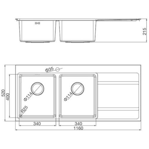 Kích thước chậu rửa chén bát Malloca MS 7818