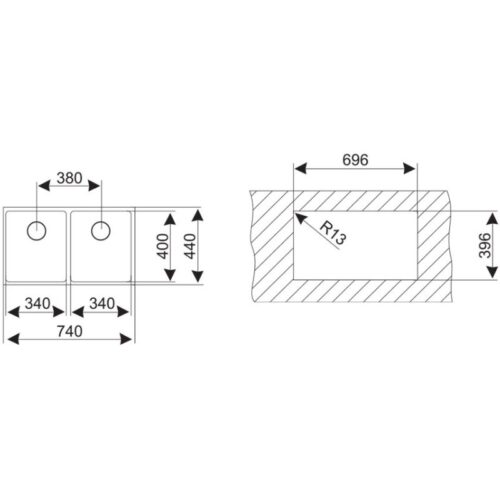 Kích thước chậu rửa chén bát Teka LINEA R15 2B 740