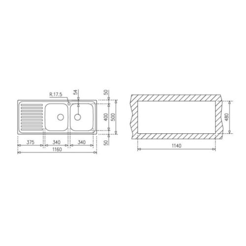 Kích thước chậu rửa Teka CLASSIC 1160.500.2B.1D