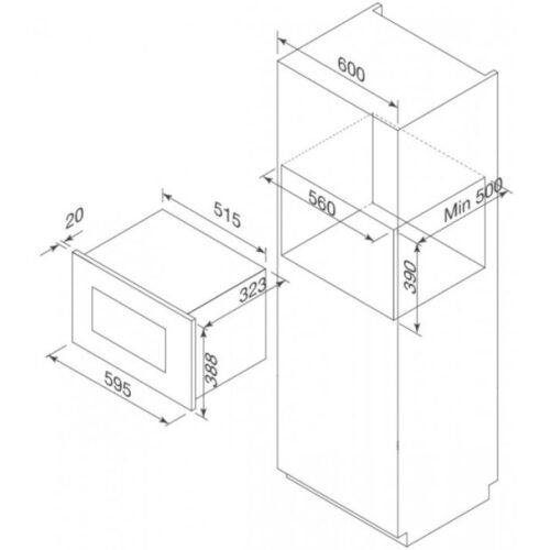 Kích thước lò vi sóng Malloca MW-820B