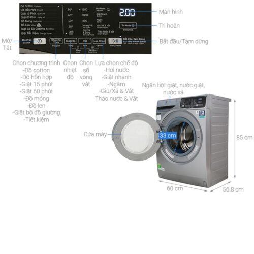 Kích thước máy giặt Electrolux EWF8025CQSA