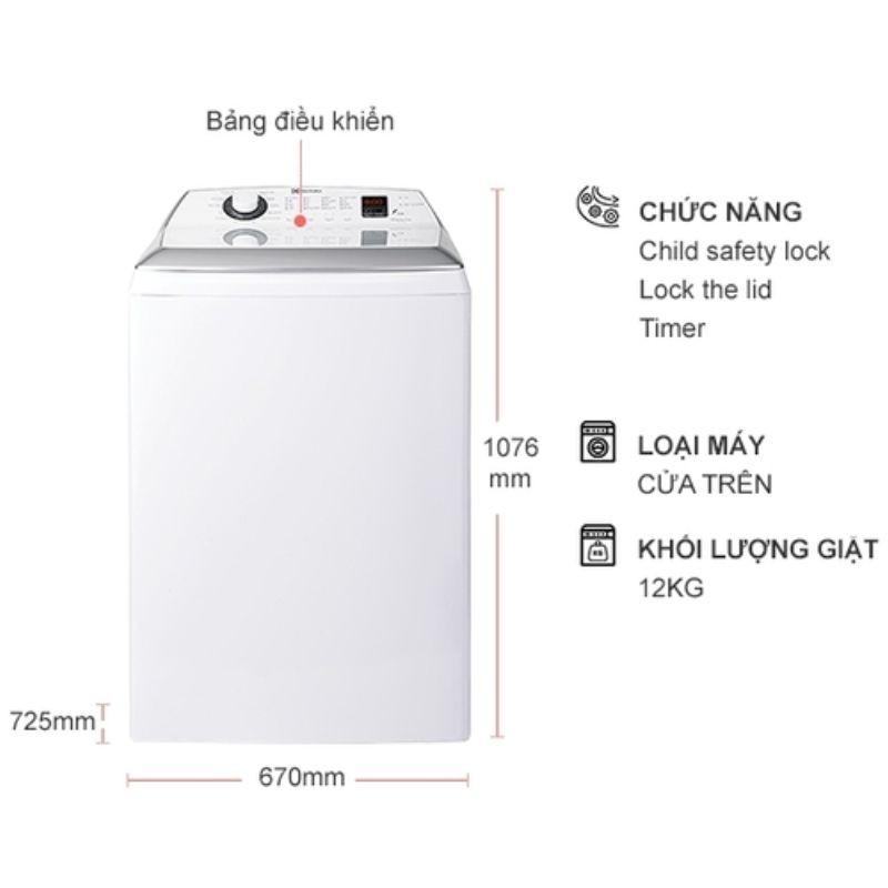 Kích thước máy giặt Electrolux EWT1254DCWA Kích thước máy giặt Electrolux EWT1254DCWA