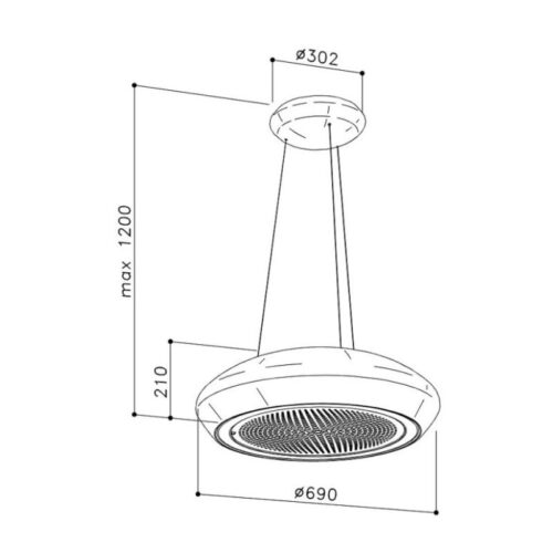 Kích thước máy hút đảo treo cáp Dudoff - Moon S (HDI-S01S)