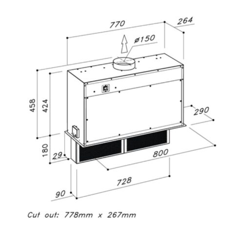 Kích thước máy hút Downdraft Dudoff SUNRISE COPPER