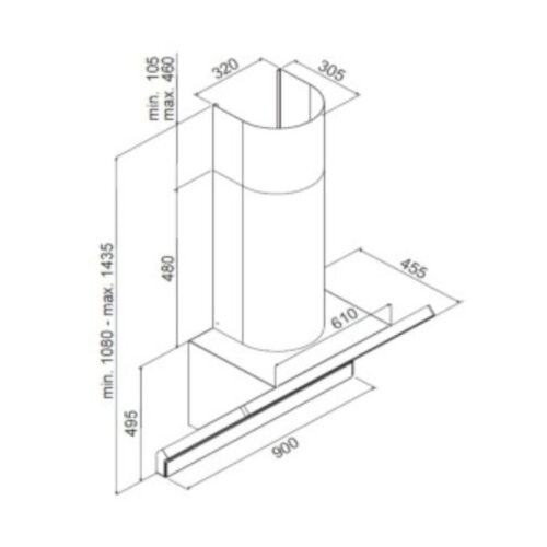 Kích thước máy hút khử mùi gắn tường nghiêng Hafele HH WVG90A 535.82.203