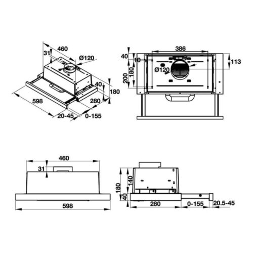 Kích thước máy hút khử mùi kính cong Hafele HH-S60A 533.89.001