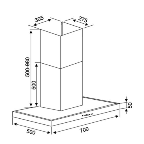 Kích thước máy hút khử mùi Kocher K-225C 70cm