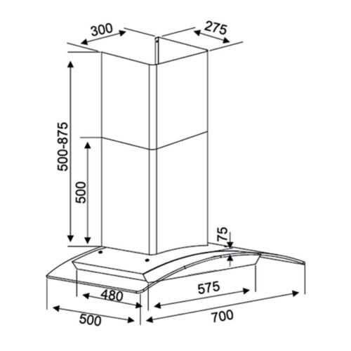 Kích thước máy hút khử mùi Kocher K-228X 70cm