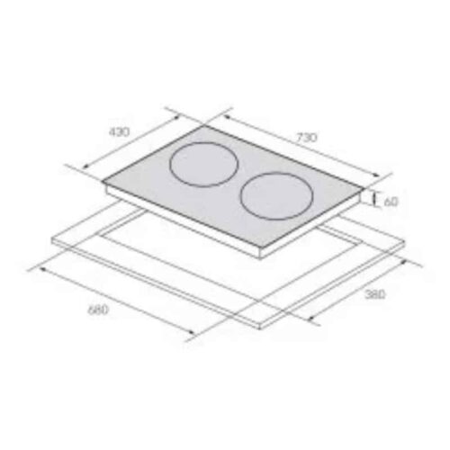 Kích thước bếp từ 2 vùng nấu Eurosun EU-T710Pro
