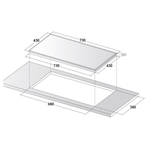 Kích thước Bếp từ 2 vùng nấu Kocher DIB4-888