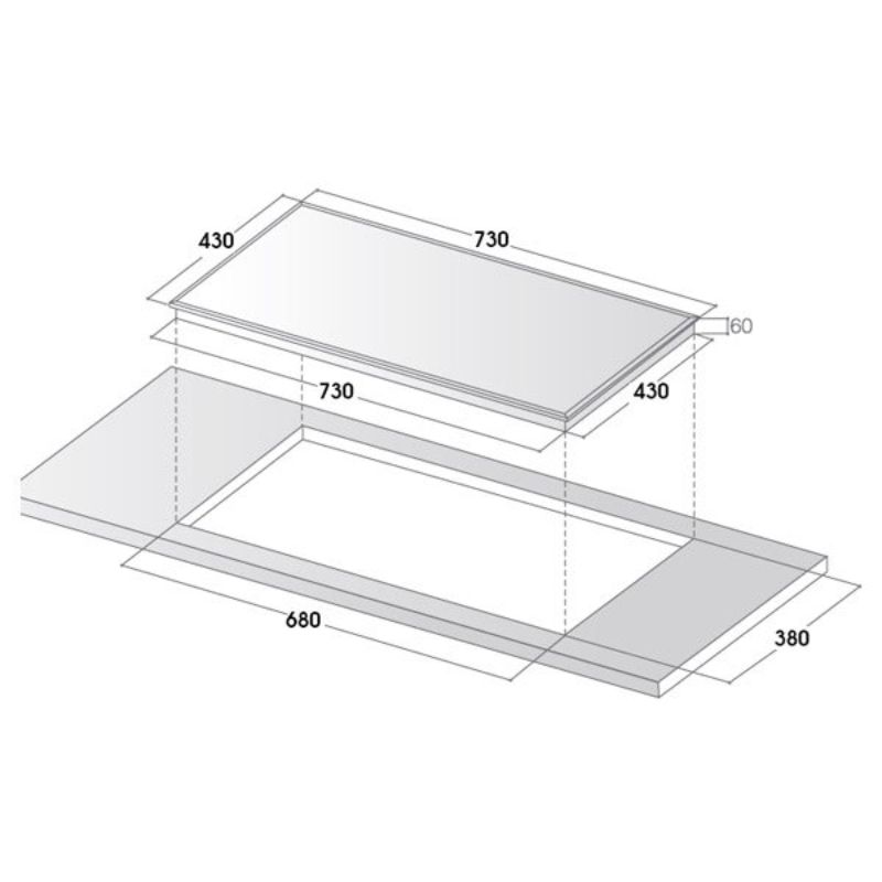 Kích thước Bếp từ 2 vùng nấu Kocher DIB4-888MI Kích thước Bếp từ 2 vùng nấu Kocher DIB4-888MI