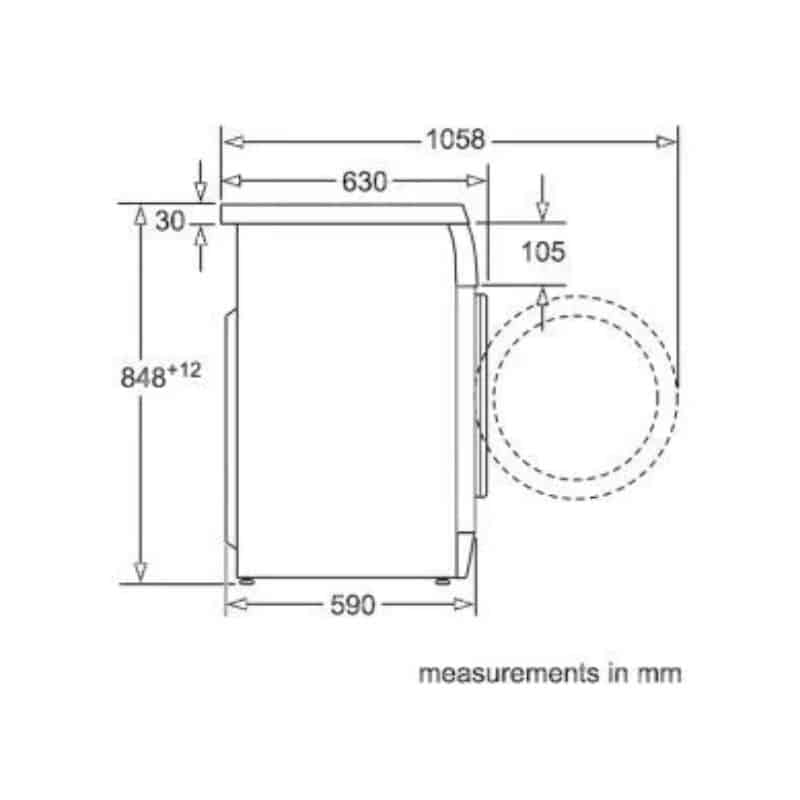 Kích thước máy giặt quần áo Bosch WAS28448ME Kích thước máy giặt quần áo Bosch WAS28448ME