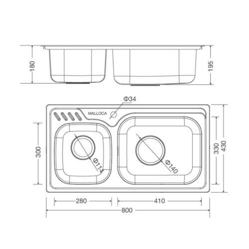 Chậu rửa bát Malloca MS 1003 NEW 3 Kích thước chậu rửa bát Malloca MS 1003 NEW