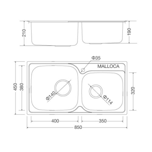 Kích thước chậu rửa bát Malloca MS 1011 New