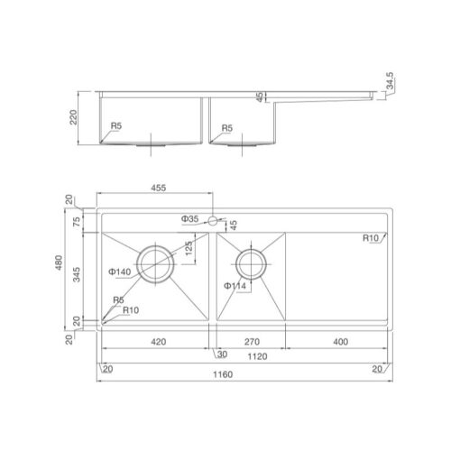 Kích thước chậu rửa bát Malloca MS 6306