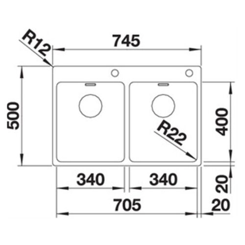 Kích thước chậu rửa chén Blanco ANDANO 340 IF