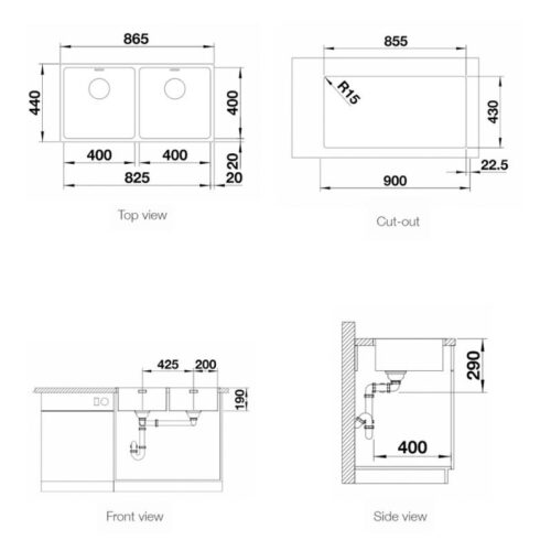 Kích thớc chậu rửa chén Blanco ANDANO 400 IF