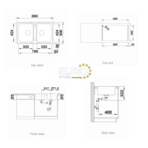 Kích thước chậu rửa chén Blanco LEMIS 8-IF