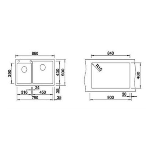 Kích thước chậu rửa chén Blanco PLEON 9 Anth