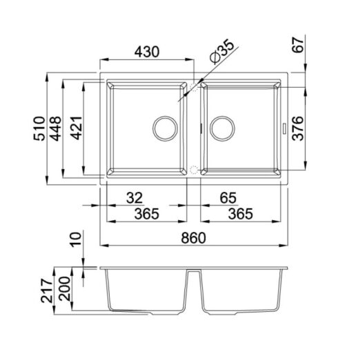 Kích thước chậu rửa đá Granite Malloca màu đất TORTORA G-45043