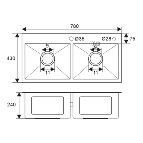 Kích thước chậu rửa Sevilla SV-7843CN
