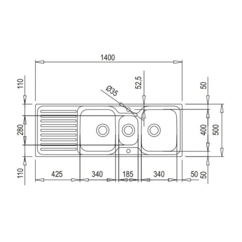 Kích thước chậu riawr Teka CLASSIC 2½B